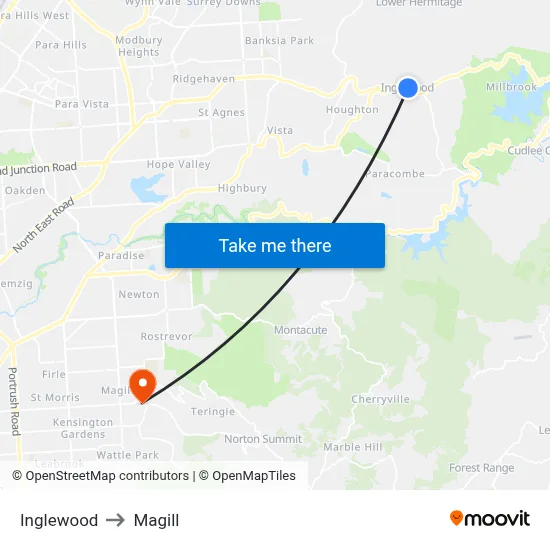 Inglewood to Magill map