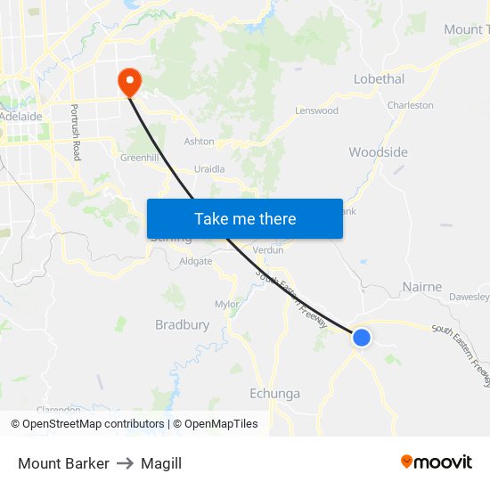 Mount Barker to Magill map