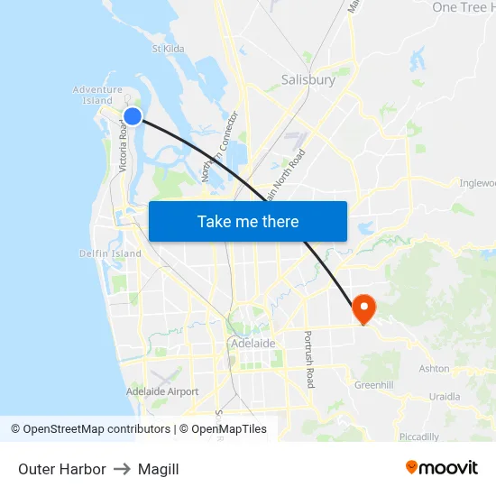 Outer Harbor to Magill map