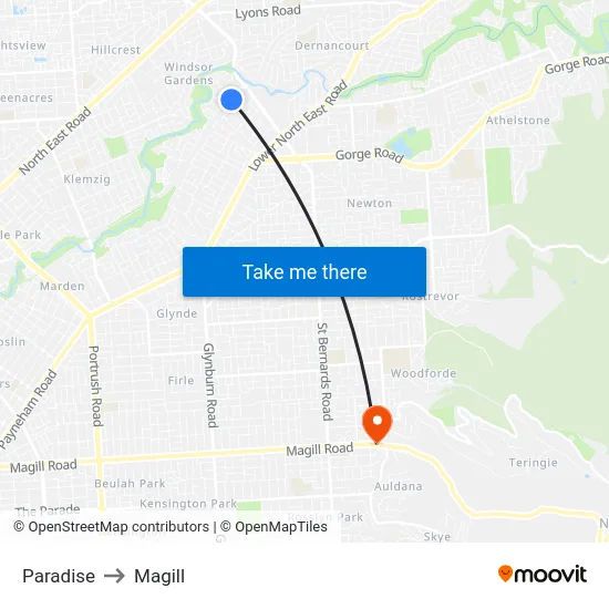 Paradise to Magill map