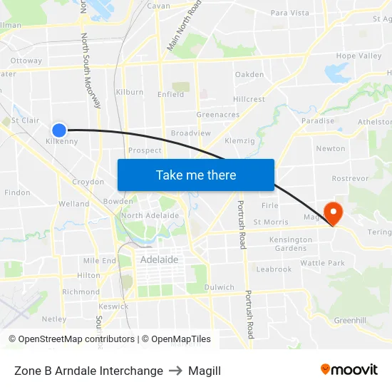 Zone B Arndale Interchange to Magill map