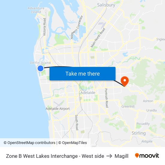 Zone B West Lakes Interchange - West side to Magill map