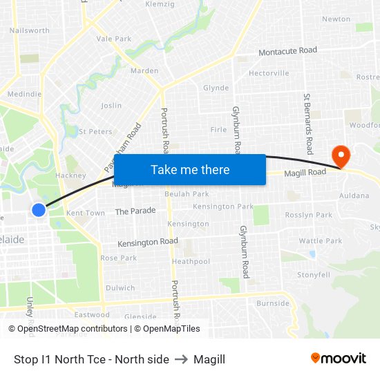 Stop I1 North Tce - North side to Magill map