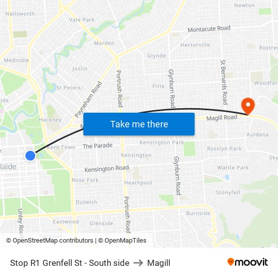 Stop R1 Grenfell St - South side to Magill map