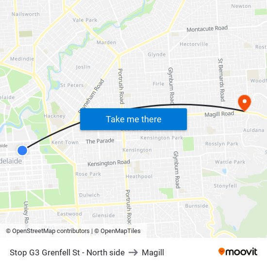 Stop G3 Grenfell St - North side to Magill map