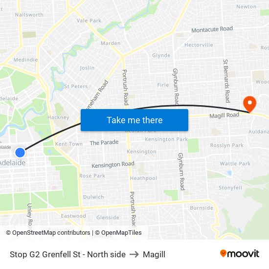 Stop G2 Grenfell St - North side to Magill map