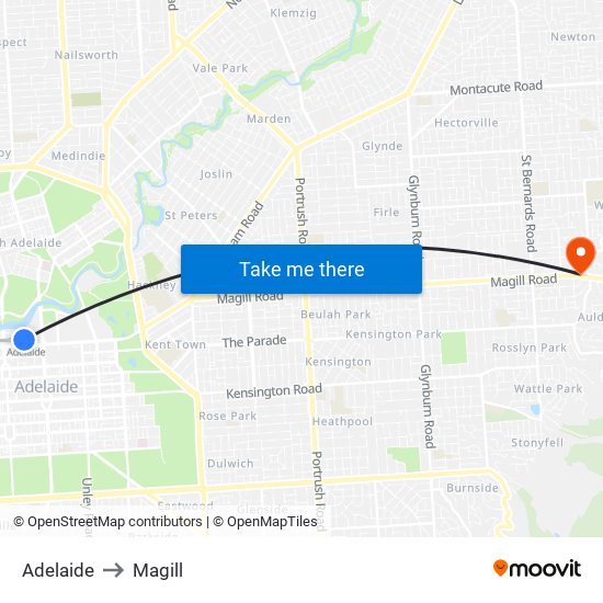 Adelaide to Magill map