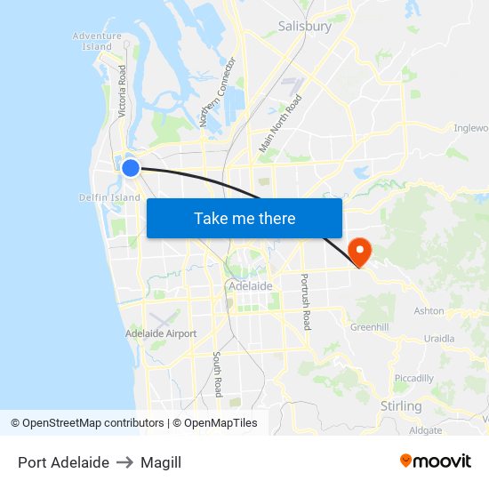 Port Adelaide to Magill map