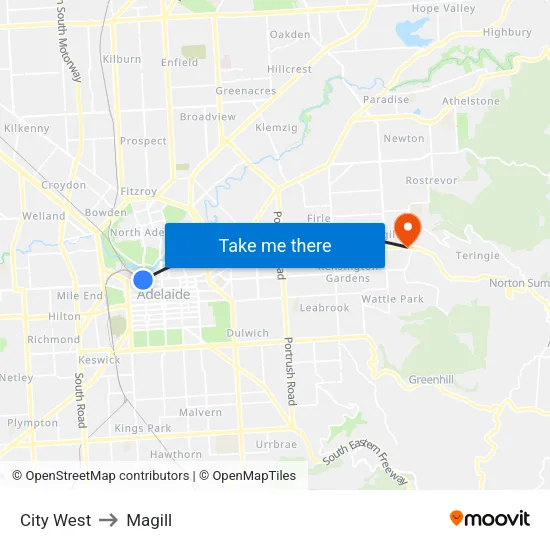 City West to Magill map
