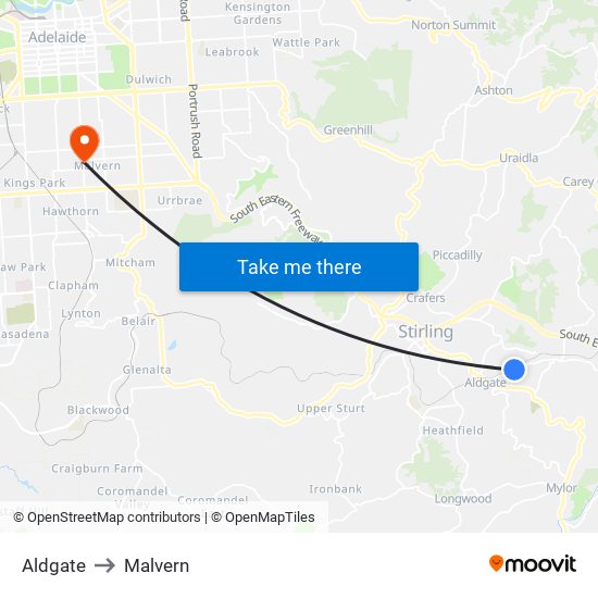 Aldgate to Malvern map