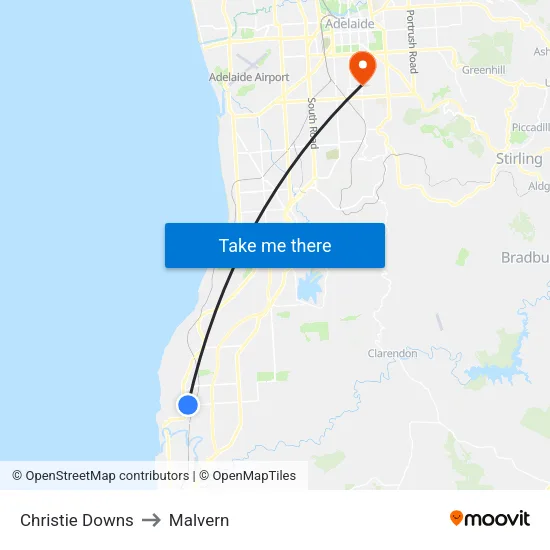Christie Downs to Malvern map