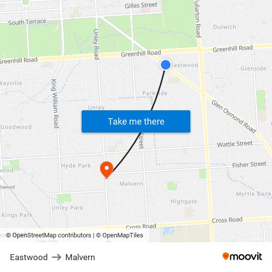 Eastwood to Malvern map