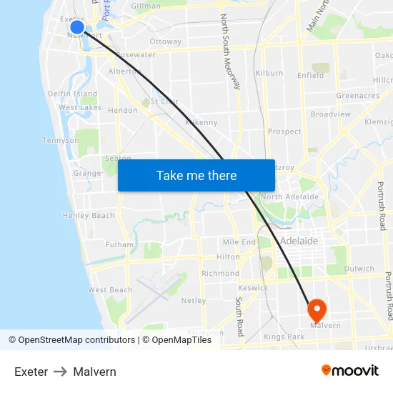 Exeter to Malvern map