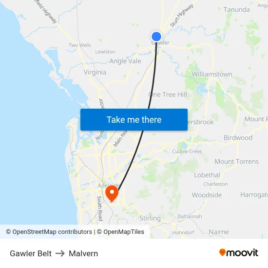 Gawler Belt to Malvern map