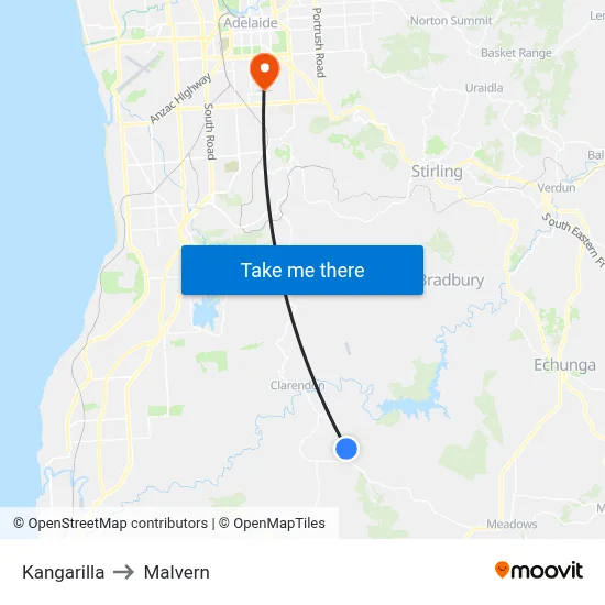 Kangarilla to Malvern map