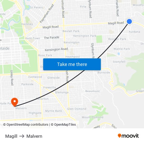 Magill to Malvern map