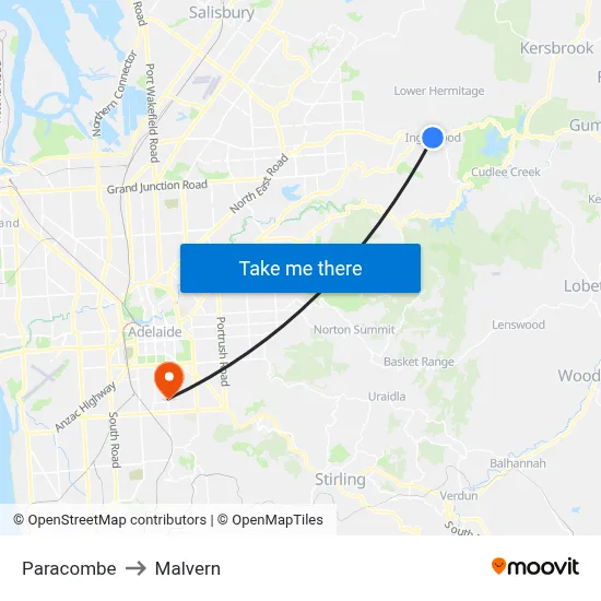 Paracombe to Malvern map