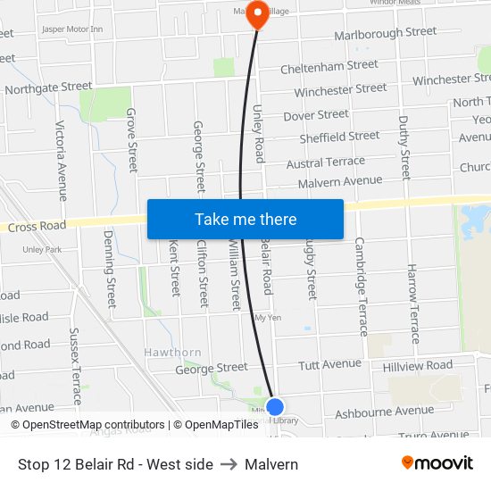 Stop 12 Belair Rd - West side to Malvern map