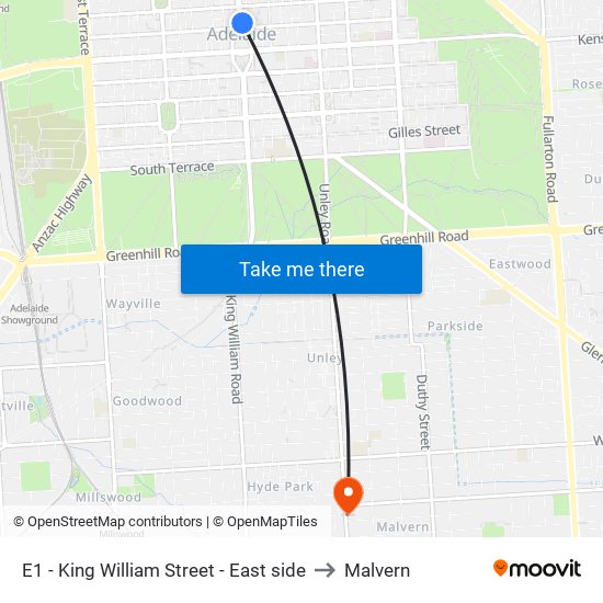 E1 - King William Street - East side to Malvern map