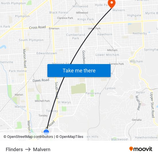 Flinders to Malvern map