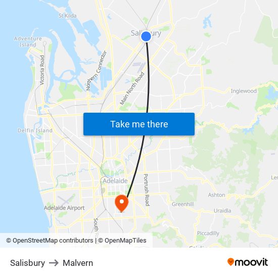 Salisbury to Malvern map