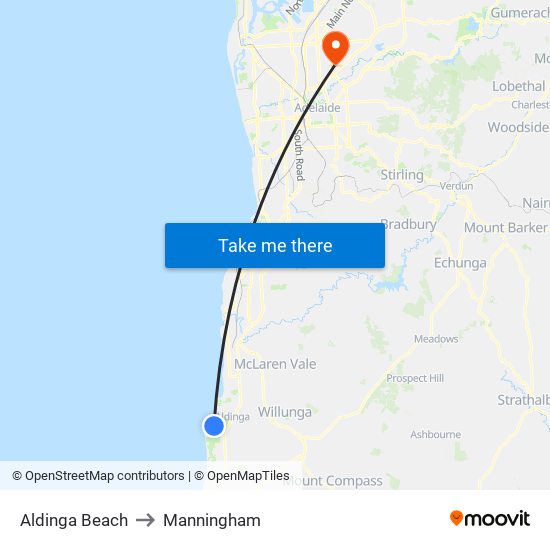 Aldinga Beach to Manningham map