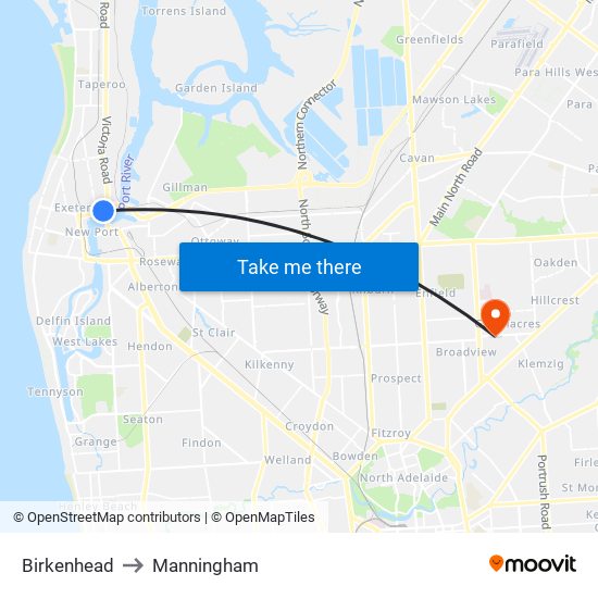 Birkenhead to Manningham map