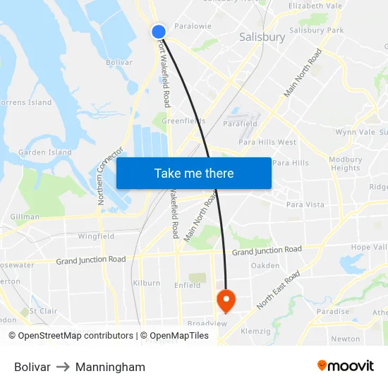 Bolivar to Manningham map
