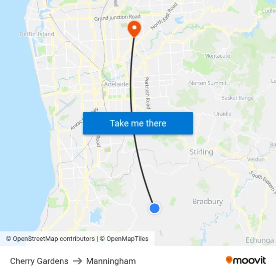 Cherry Gardens to Manningham map