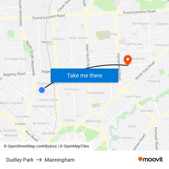 Dudley Park to Manningham map