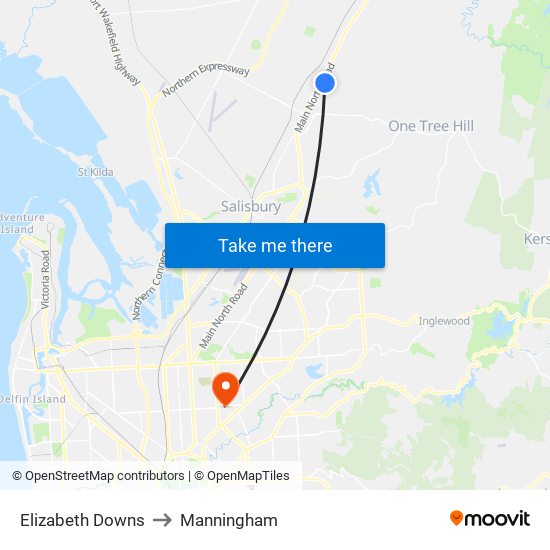 Elizabeth Downs to Manningham map