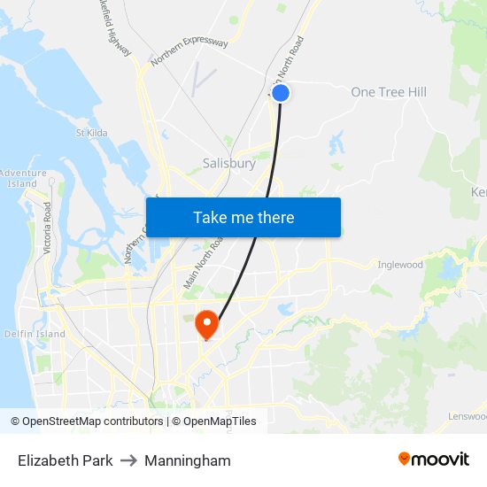 Elizabeth Park to Manningham map