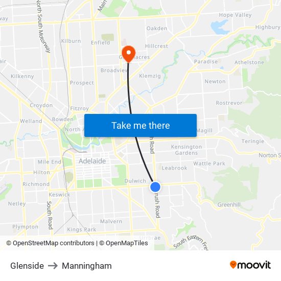 Glenside to Manningham map