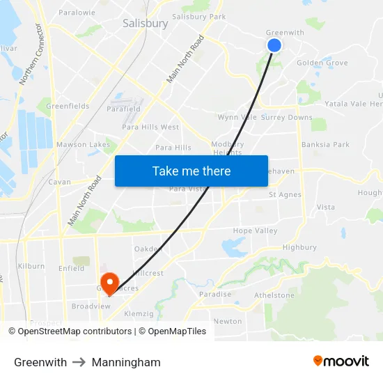 Greenwith to Manningham map
