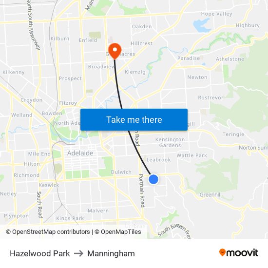 Hazelwood Park to Manningham map