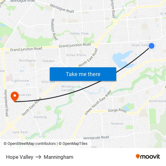 Hope Valley to Manningham map