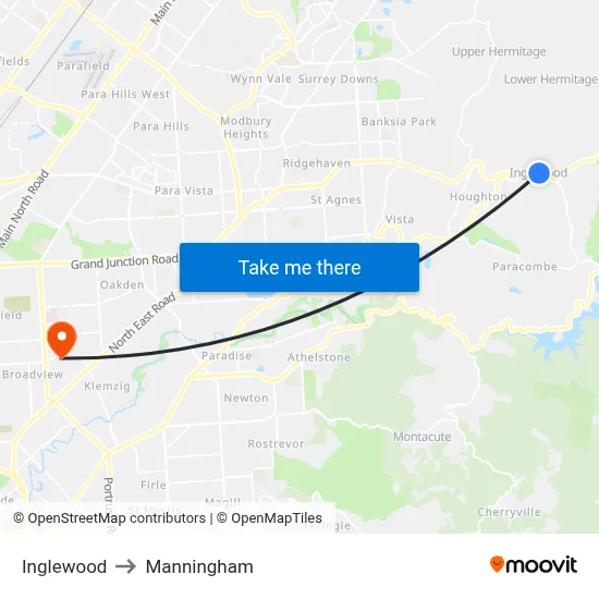 Inglewood to Manningham map