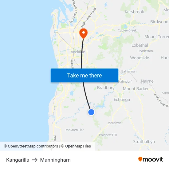 Kangarilla to Manningham map
