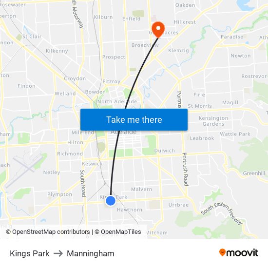 Kings Park to Manningham map