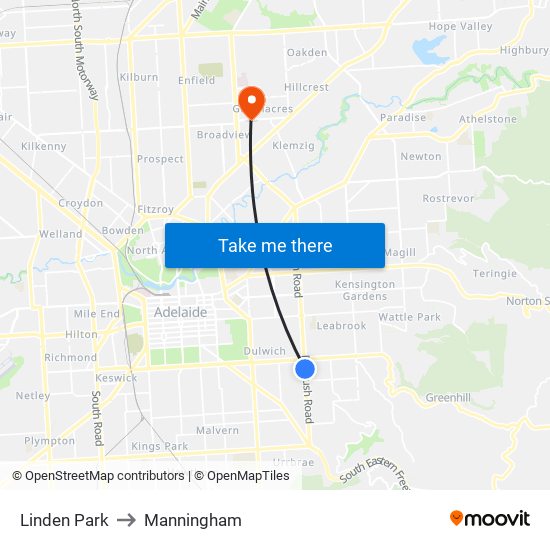 Linden Park to Manningham map