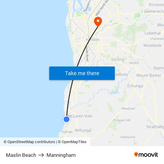 Maslin Beach to Manningham map