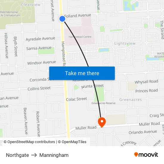 Northgate to Manningham map