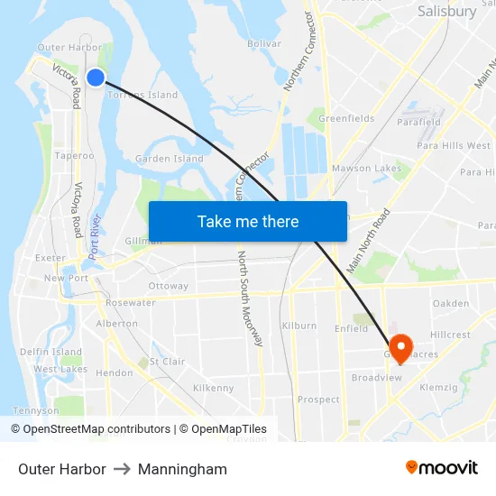Outer Harbor to Manningham map