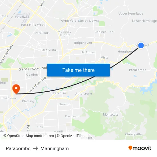 Paracombe to Manningham map