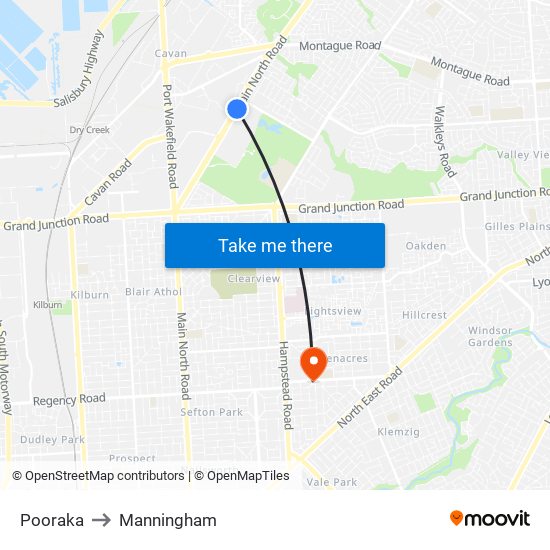 Pooraka to Manningham map