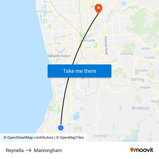 Reynella to Manningham map