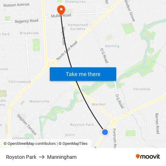 Royston Park to Manningham map