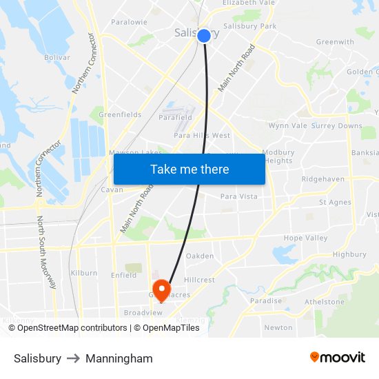 Salisbury to Manningham map