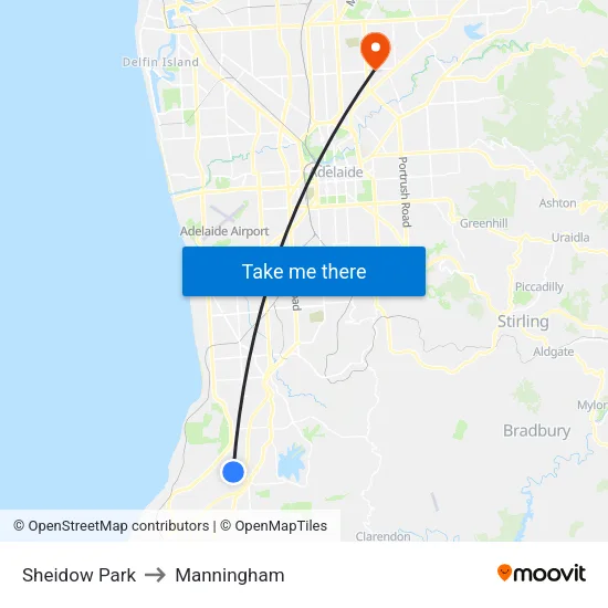 Sheidow Park to Manningham map