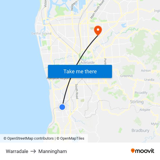 Warradale to Manningham map